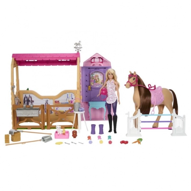 Sada panenky Barbie se stájí, koněm a příslušenstvím