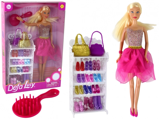 Lucy Doll Dress Set růžové třpytivé boty