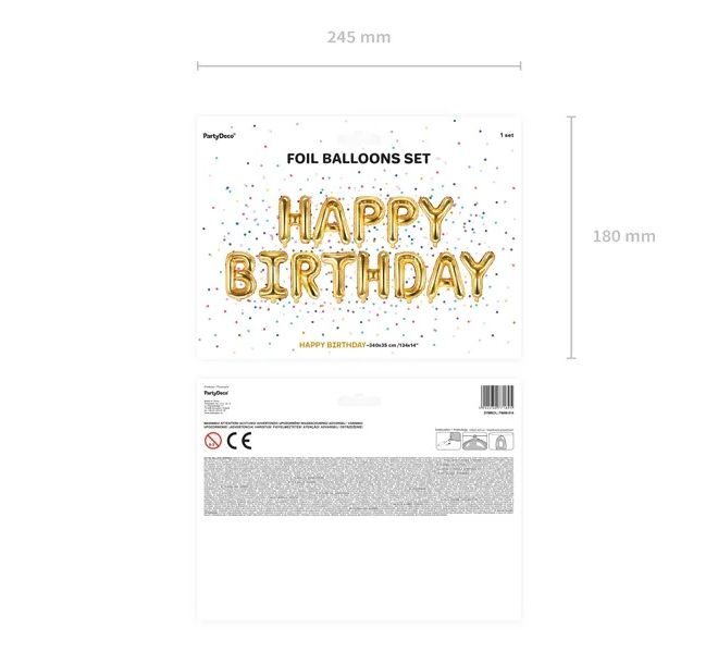 Zlatá fóliová balónková narozeninová dekorace Happy Birthday - 340 x 35cm