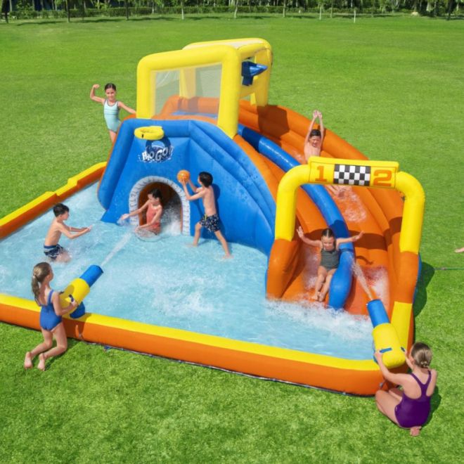 Vodní zábavní park BESTWAY pro děti 5+ Skluzavka + basketbalový koš + tunel + sprcha