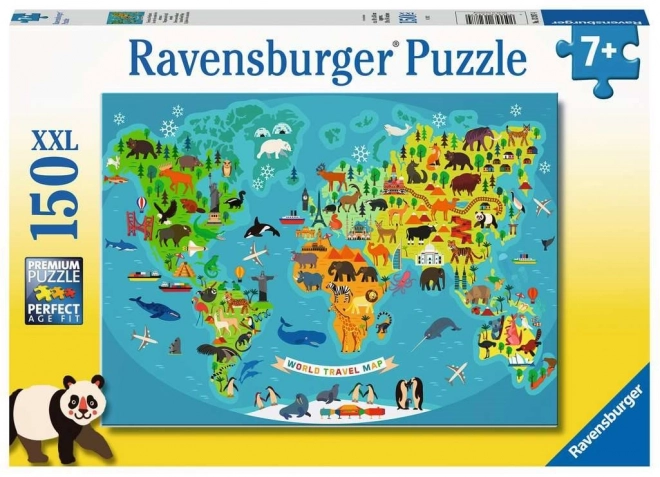 Puzzle Mapa světa divokých zvířat XXL