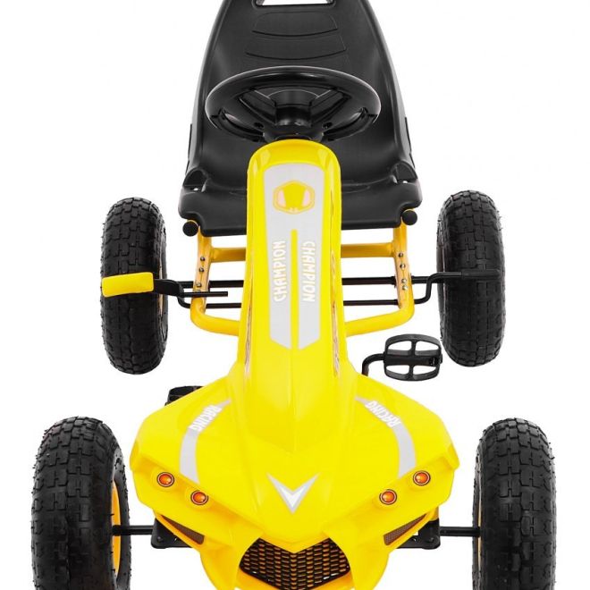 Šlapací motokára Champion pro děti 3+ Žlutá + Nafukovací pneumatiky + Nastavitelné sedadlo + Ruční brzda