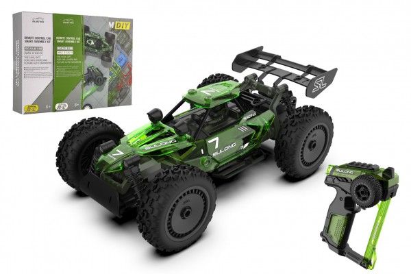 Auto RC buggy plast 22cm stavebnice 24MHz na baterie zelené v krabici 34x25x7cm