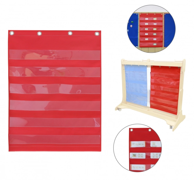 Materiálový list Masterkidz pro věšení s kapsami na kartičky a obrázky červený
