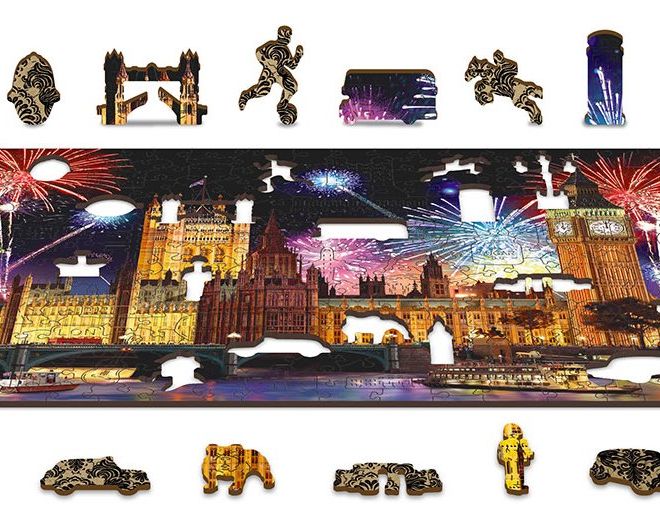 Wooden City Dřevěné puzzle Noční Londýn 2v1, 300 dílků EKO