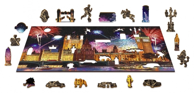 Wooden City Dřevěné puzzle Noční Londýn 2v1, 300 dílků EKO