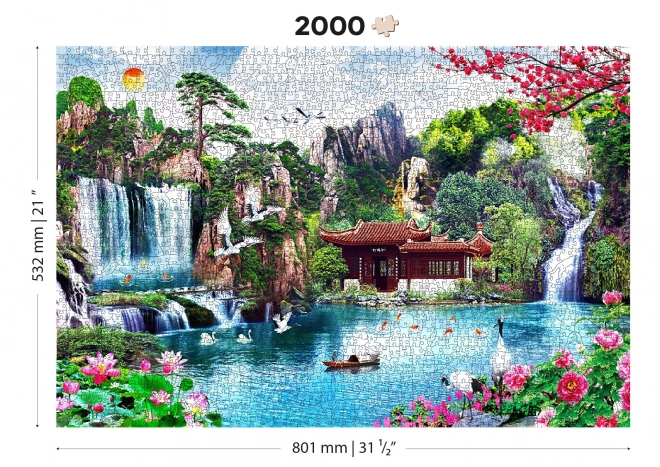 WOODEN CITY Dřevěné puzzle Vodopády v japonské zahradě 2v1, 2000 dílků EKO