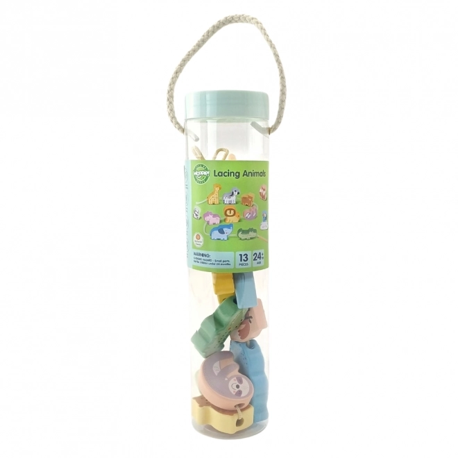 WOOPIE GREEN dřevěná navlékací sada ZOO Montessori 13 dílů