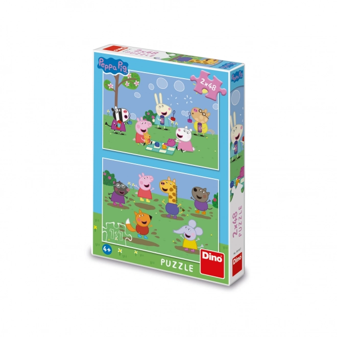 Puzzle 2v1 Prasátko Peppa/Peppa pig a kamarádi 2x48 dílků v krabici 19x27x4cm