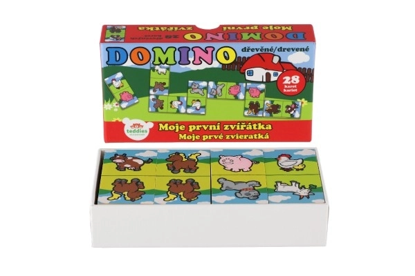 Domino Moje první zvířátka dřevo společenská hra 28ks v krabičce 17x9x3,5cm MPZ