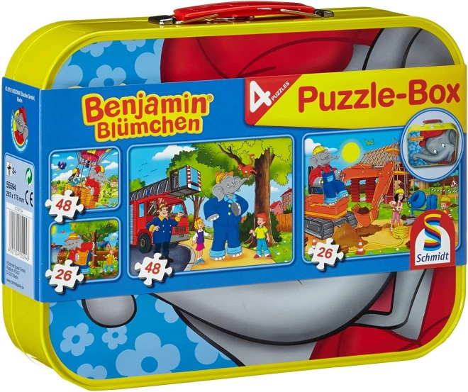 SCHMIDT Puzzle Benjamin Kvítko 4v1 v plechovém kufříku (26,26,48,48 dílků)