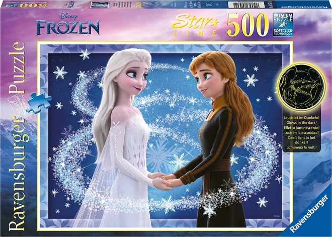 RAVENSBURGER Svítící puzzle Ledové království: Sestry Anna a Elsa 500 dílků