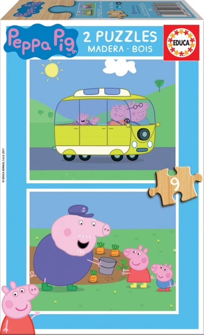 EDUCA Dřevěné puzzle Prasátko Peppa 2x9 dílků