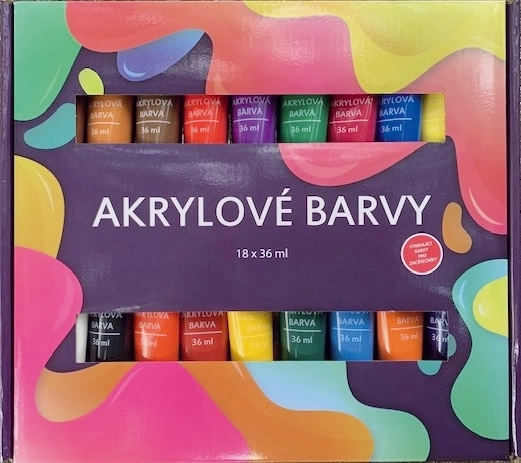 Akrylové barvy 18x36ml i na keramiku,sklo,kameny v krabičce 30x27x3cm