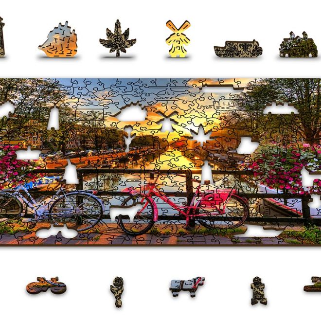 Wooden City Dřevěné puzzle Kola v Amsterdamu 2v1, 150 dílků EKO