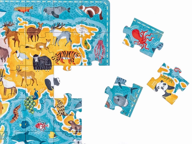 Puzzle 60 dílků Puzzlove - Mapa světa Zvířata