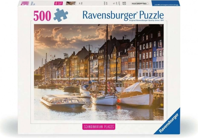 Puzzle Skandinávie: Západ slunce v Kodani 500 dílků