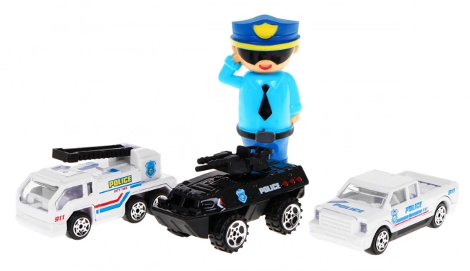 Policejní rádiové auto 2v1 pro děti 3+ Úložný prostor + 3 auta + zvuky Světla