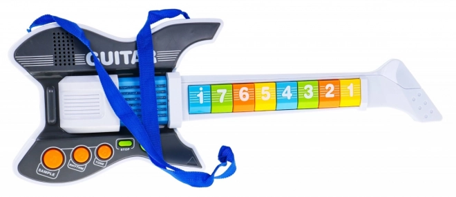Barevná elektrická kytara pro děti 3+ Mikrofon se stativem + zvuky Světla