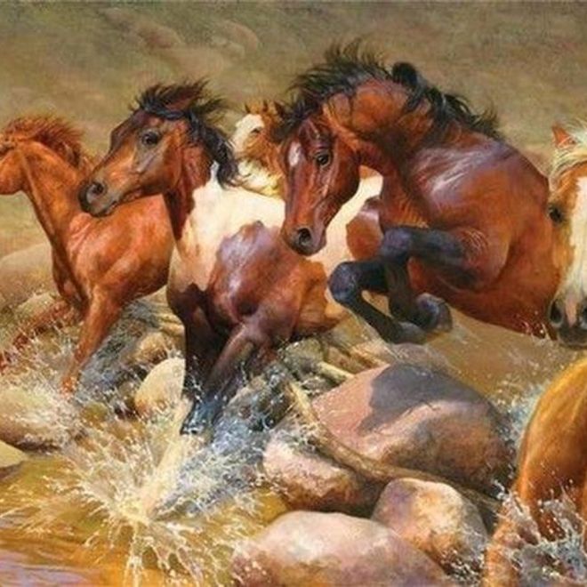 Sada na diamantové malování - běžící koně ve vodě