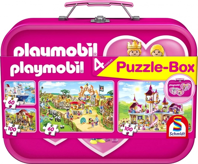 SCHMIDT Puzzle Playmobil 4v1 v plechovém kufříku (60,60,100,100 dílků)