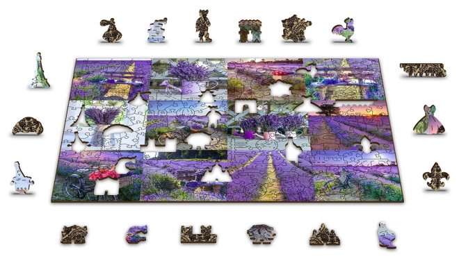 Wooden City Dřevěné puzzle Levandulová Francie 2v1, 600 dílků EKO