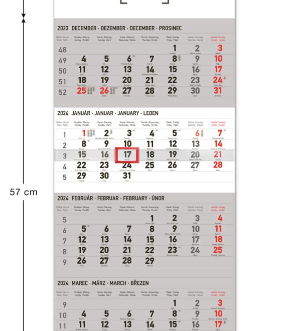 Nástenný kalendár 4-mesačný štandard 2024, 29,5 × 57 cm