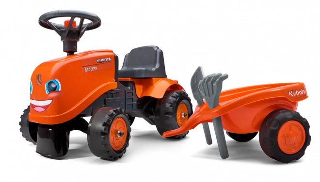 FALK 260C Baby Kubota ride-on traktor s přívěsem, hrable a lopata