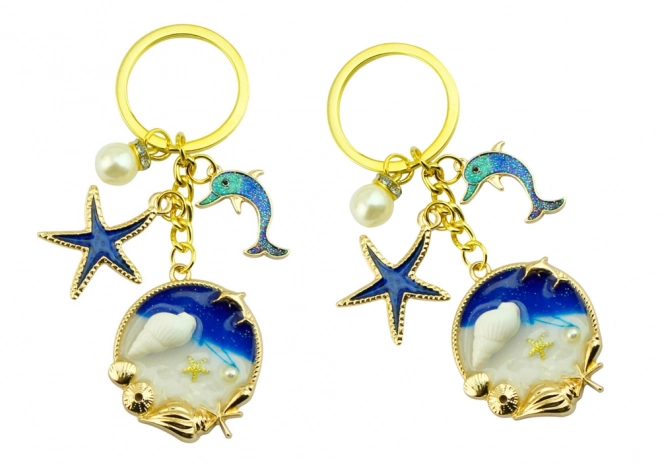 Přívěsek na klíče Ocean Starfish Dolphin Blue Gold