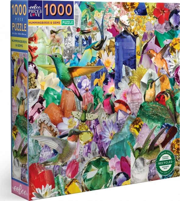 EEBOO Čtvercové puzzle Kolibříci a drahokamy 1000 dílků