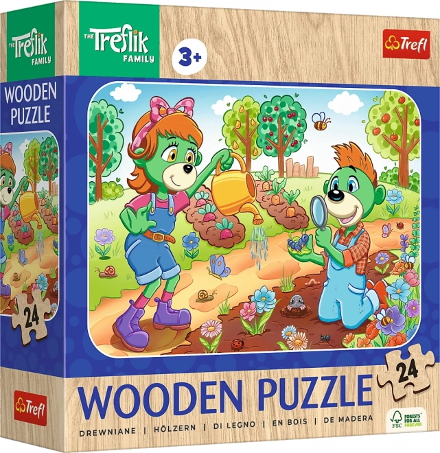 Dřevěné puzzle Treflíci: Seznamte se s rodinou Treflíků 24 dílků