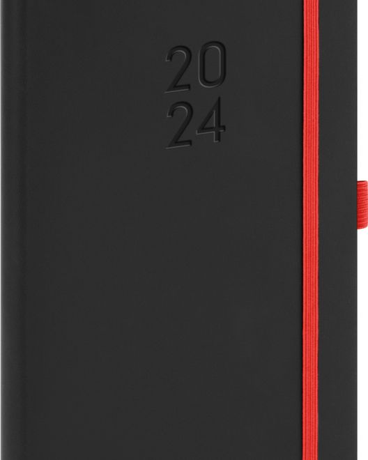 Kapesní diář Nox 2024, černý / červený, 9 × 15,5 cm