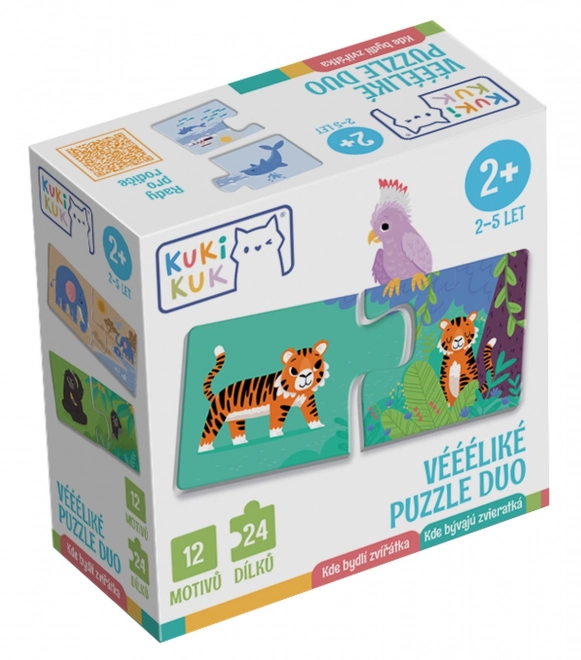 KukiKuk 80036 Véééliké puzzle duo Kde bydlí zvířátka