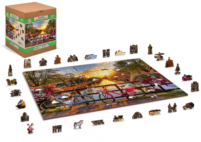 WOODEN CITY Dřevěné puzzle Kola v Amsterdamu 2v1, 1010 dílků EKO