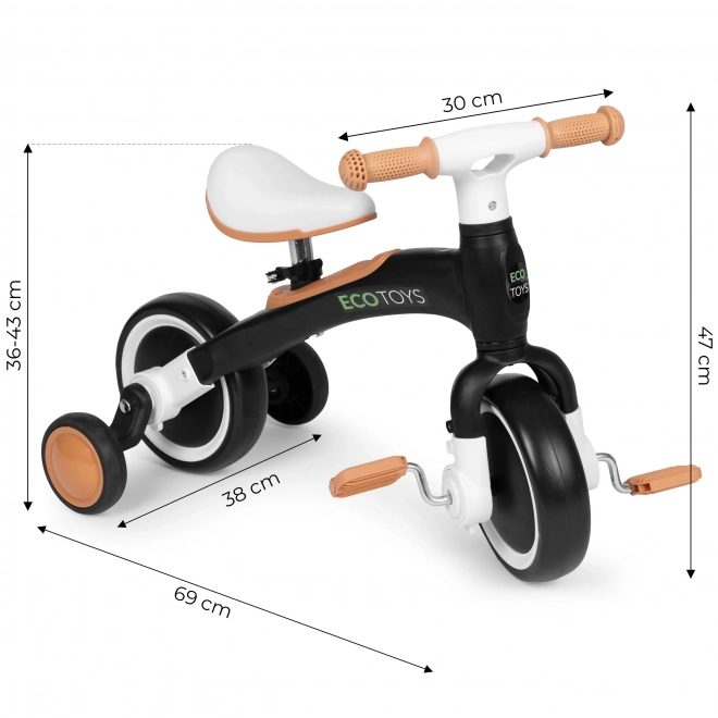 Odrážedlo s pedály a postranními kolečky černé ECOTOYS