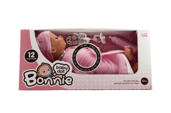 Miminko měkké tělo 30cm s doplňky na baterie se zvukem v krabici 18m+