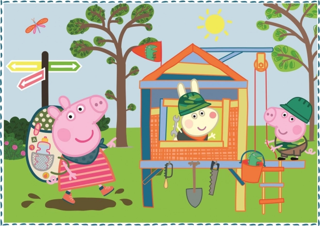 Puzzle 4v1 Peppa Pig/Prásátko Pepa Vzpomínka na prázdniny v krabici 28x28x6cm