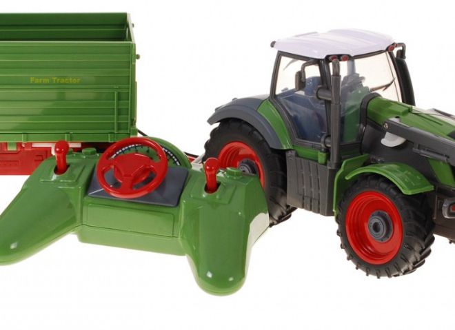 Traktor s bagrem a přívěsem pro děti 3+ Dálkově ovládaný + pohyblivé části Zelený