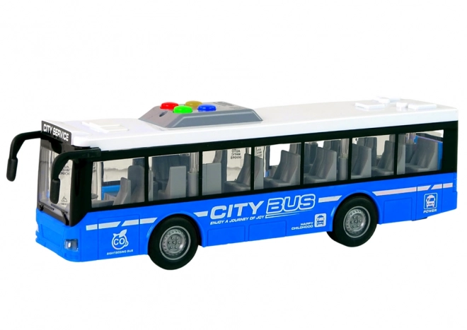 Baterie Autobus Světla Zvuky Zvuky Třecí pohon Modrá 1:16