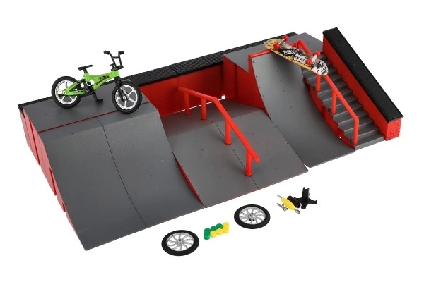 Skatepark - rampy,kolo prstové,skateboard prstový plast s doplňky 2 barvy v krabici 43x25x12cm