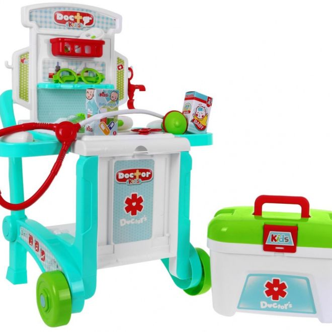 Přenosný lékařský kabinet pro děti 3+ Kufr + stůl + 2 typy vozíku + příslušenství