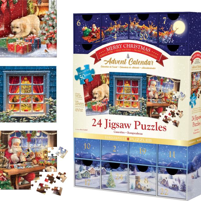 Adventní kalendář s puzzle Eurographics: Veselé Vánoce - 24 x 50 dílků