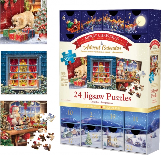 Adventní kalendář s puzzle Eurographics: Veselé Vánoce - 24 x 50 dílků