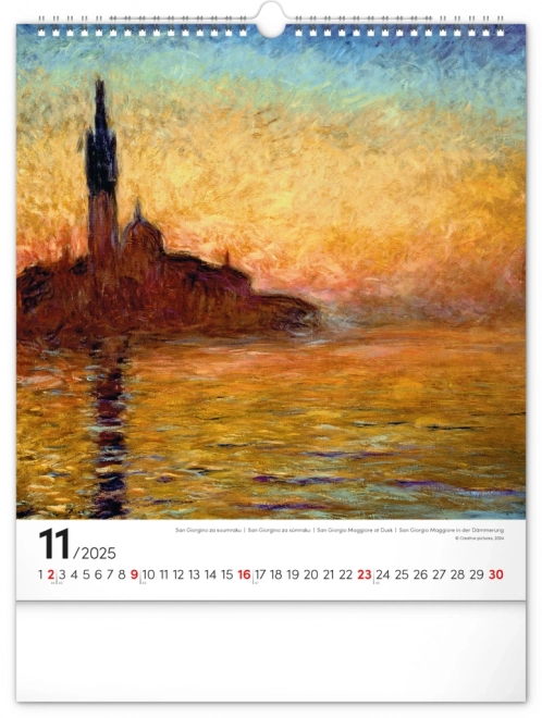 Nástěnný kalendář Claude Monet 2025, 30 × 34 cm