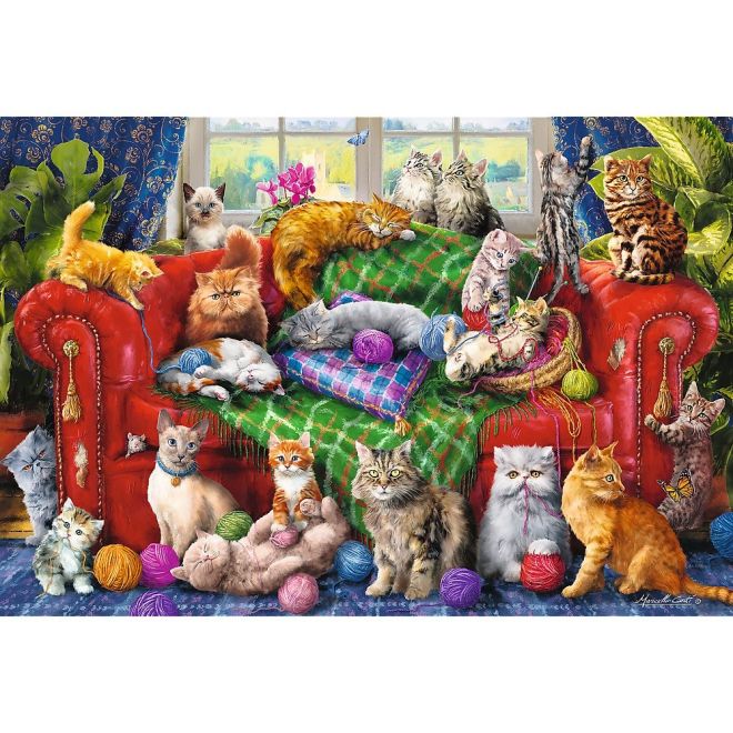 Puzzle 1500 prvků Koťata na pohovce