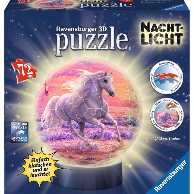 RAVENSBURGER Svítící puzzleball Kůň na pláži 72 dílků