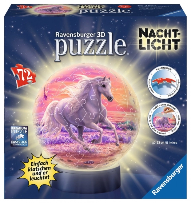 RAVENSBURGER Svítící puzzleball Kůň na pláži 72 dílků