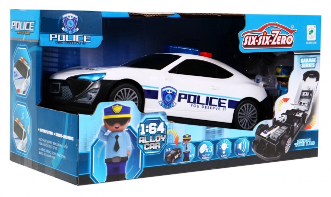 Policejní rádiové auto 2v1 pro děti 3+ Úložný prostor + 3 auta + zvuky Světla