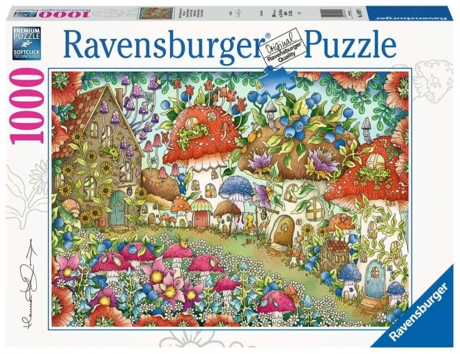 Puzzle Roztomilé houbové domečky na květinové louce