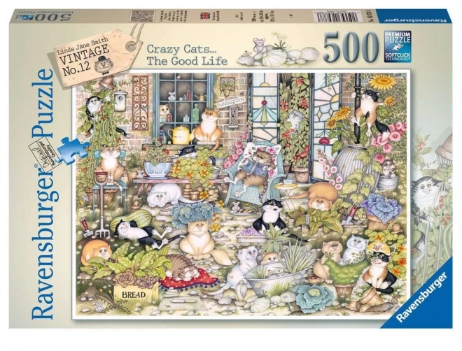 Ravensburger puzzle Bláznivé kočky: Kočičí život 500 dílků